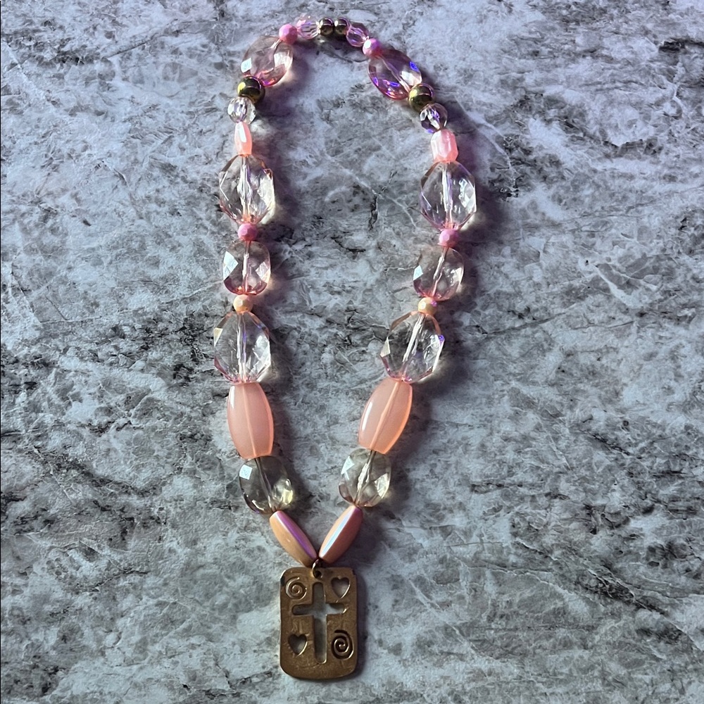 Pink and Gold Pendant Necklace
